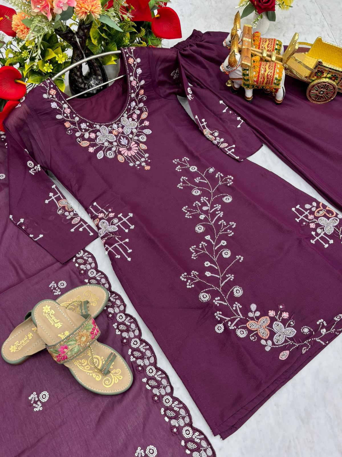 Purple Traditional Fully Stitched Kurti Plazo