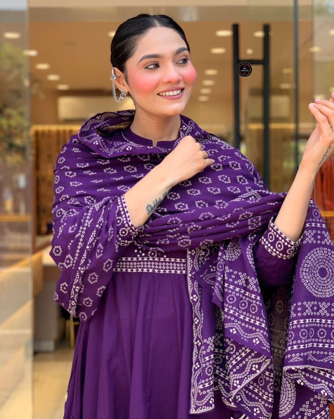 Purple Muslim Cotton Embroidered Kurti