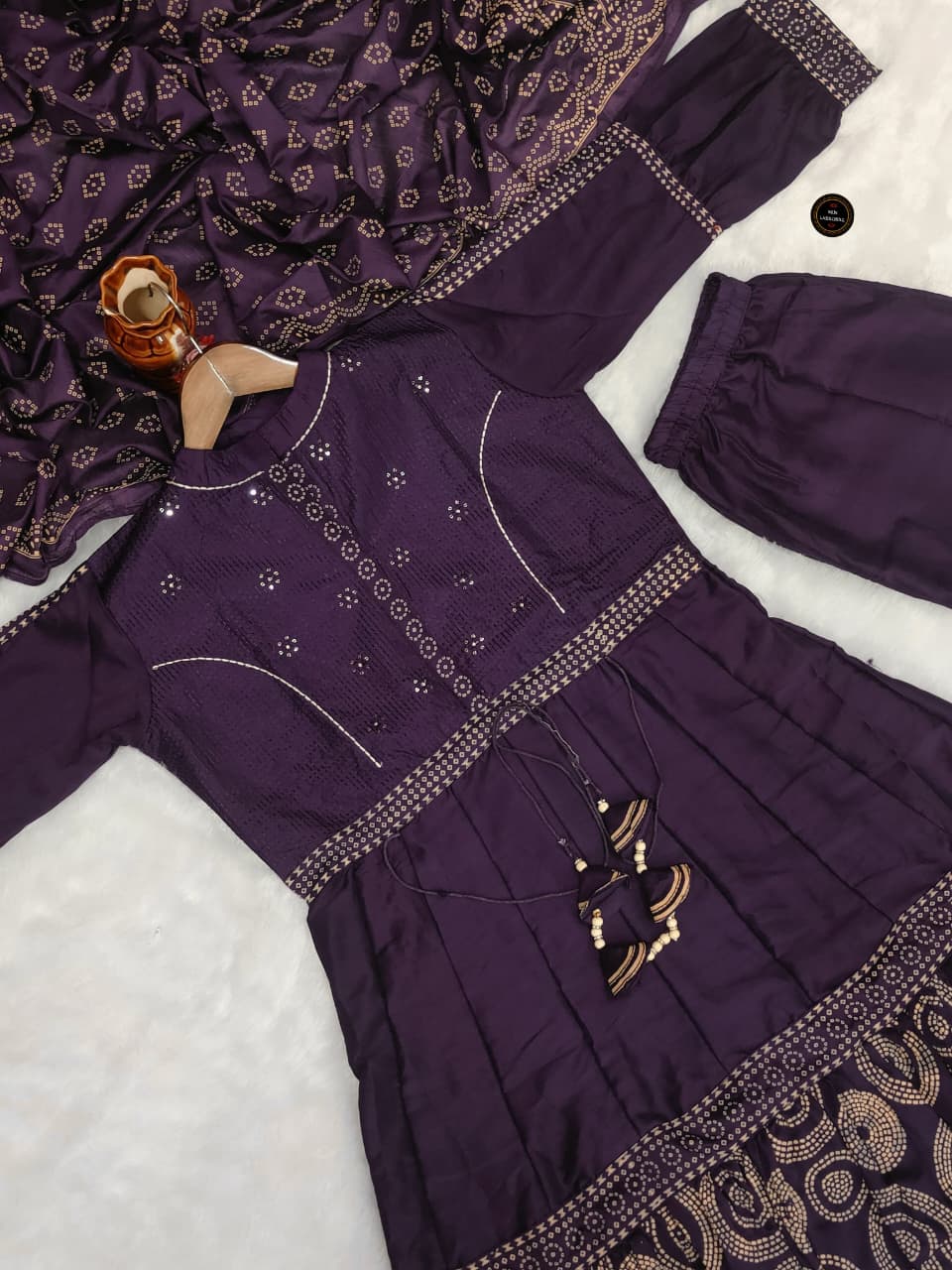 Purple Muslim Cotton Embroidered Kurti