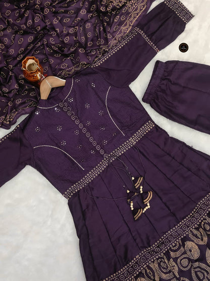 Purple Muslim Cotton Embroidered Kurti