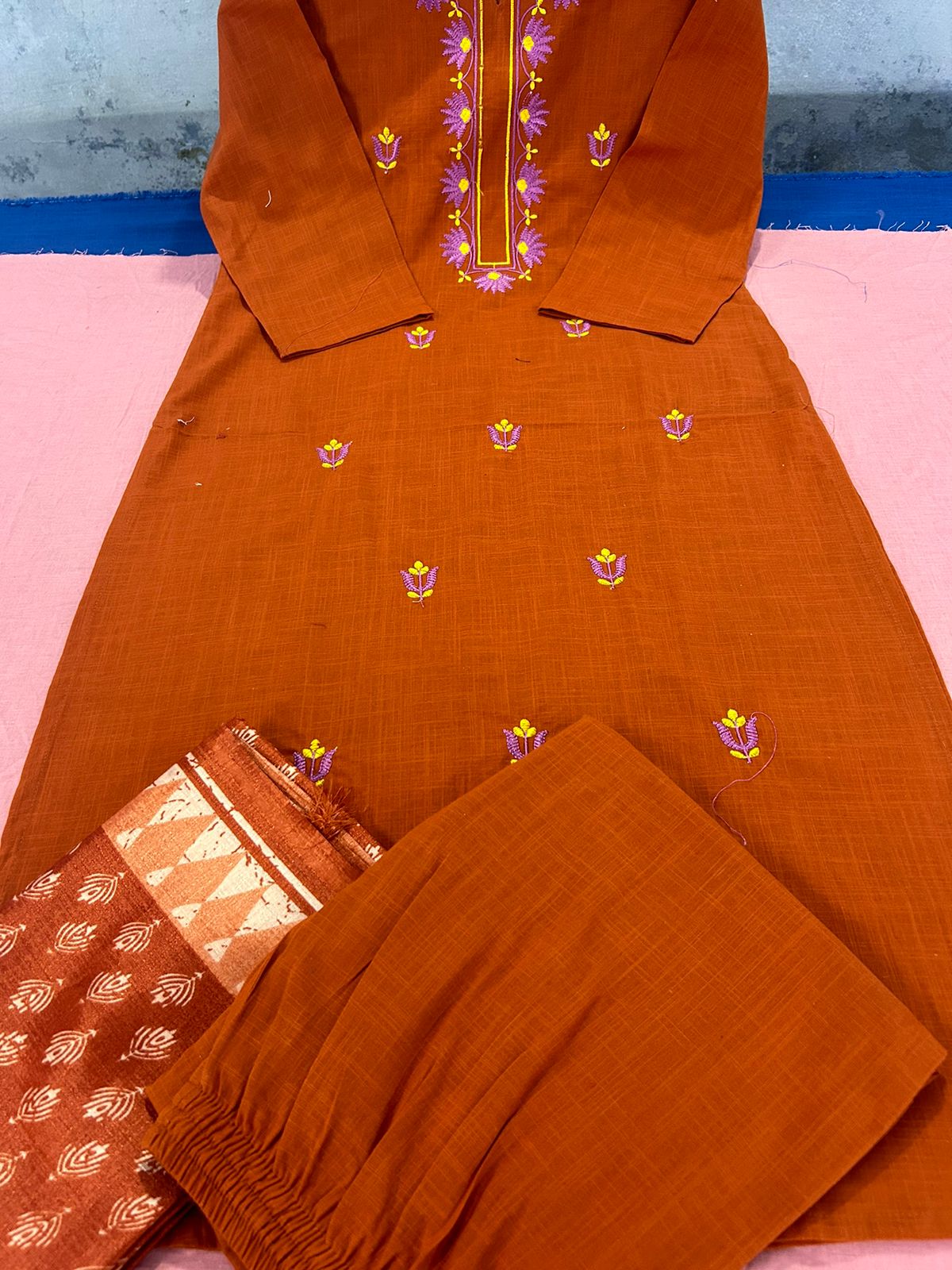 Orange Handloom Khadi Cotton Suit