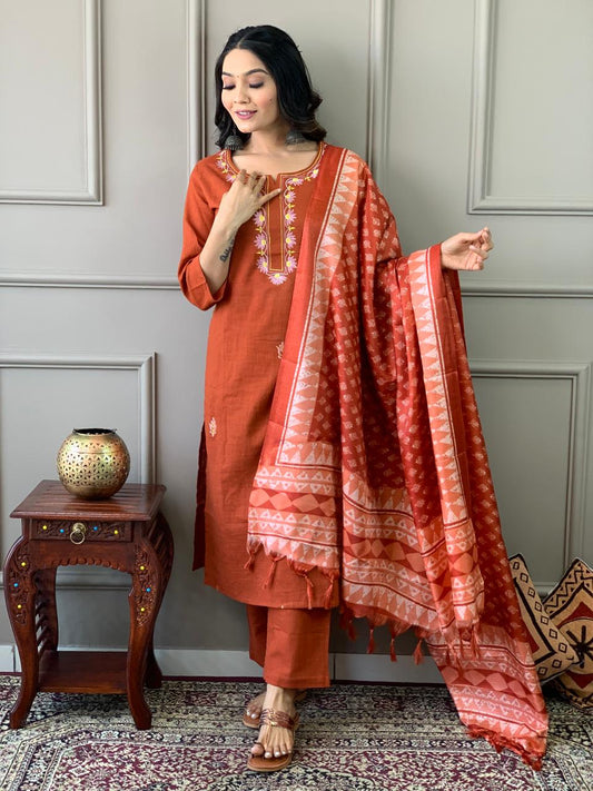 Orange Handloom Khadi Cotton Suit