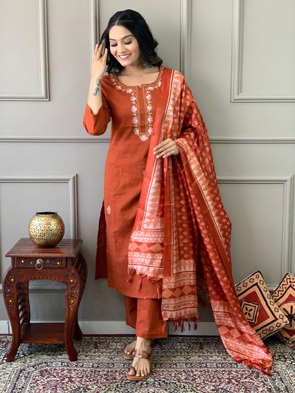 Orange Handloom Khadi Cotton Suit