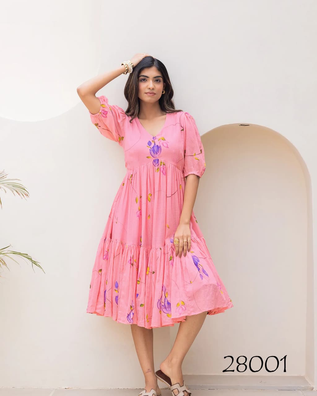 Pink Heavy Digital Printed Short Dress