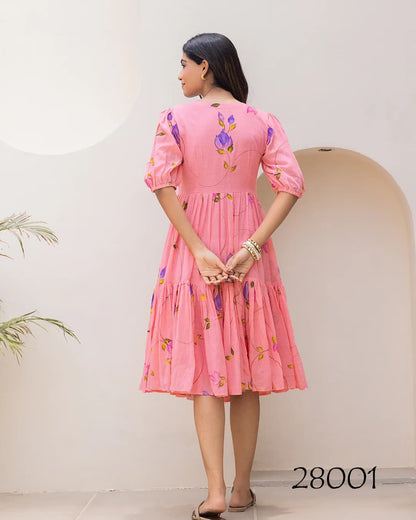Pink Heavy Digital Printed Short Dress