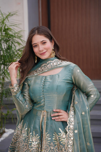 Pastel Green Elegant Embroidered Wedding Gown