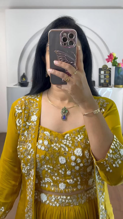 Yellow Chinnon Silk Three Piece Set