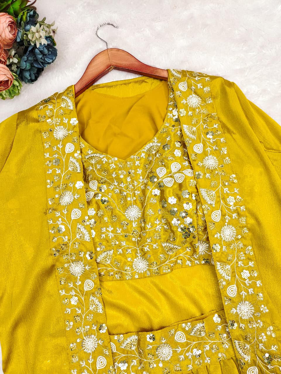 Yellow Chinnon Silk Three Piece Set