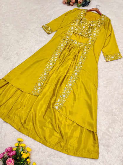 Yellow Chinnon Silk Three Piece Set