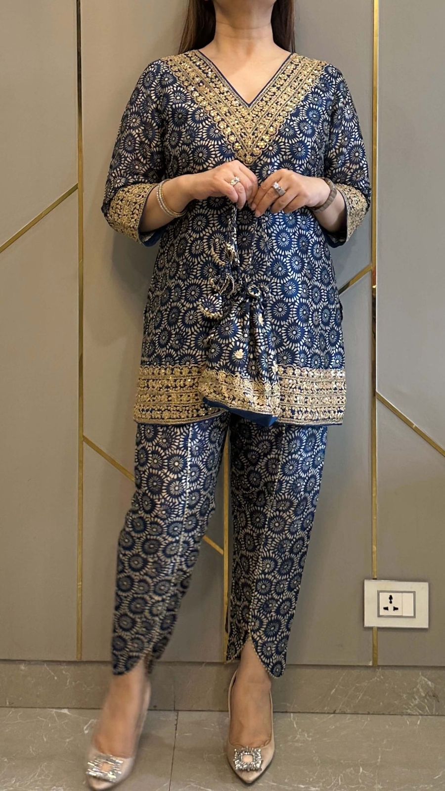 Blue Embroidery Beautiful Work Cord Set