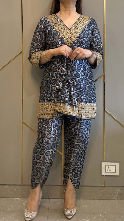 Blue Embroidery Beautiful Work Cord Set