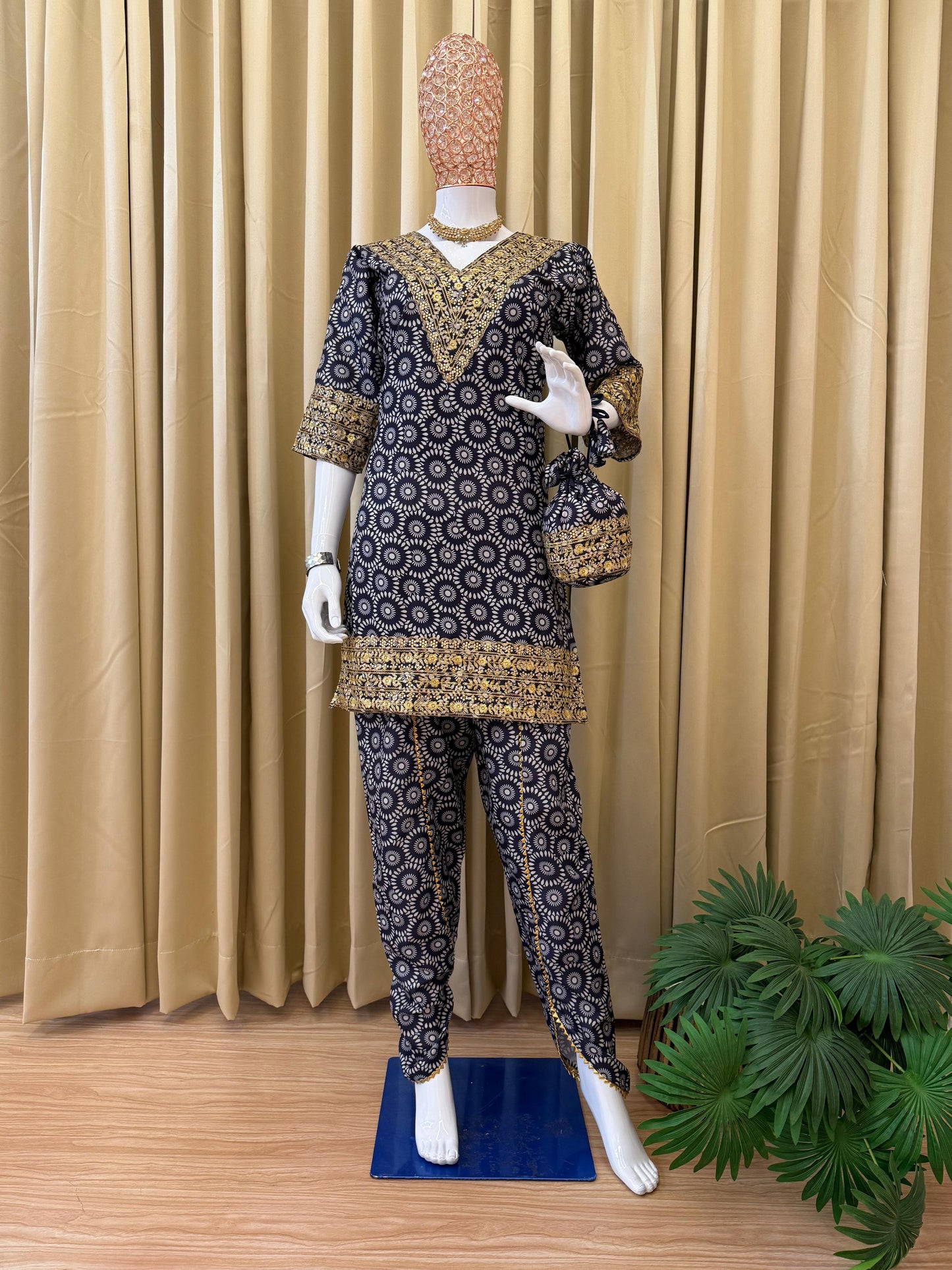 Blue Embroidery Beautiful Work Cord Set