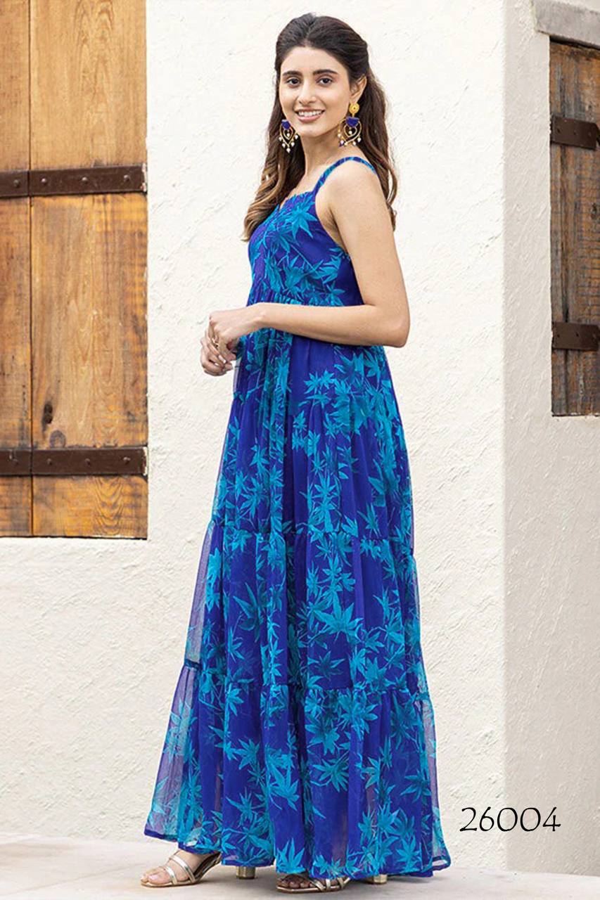 Royal Blue Elegant Floral One Piece Dress