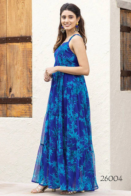 Royal Blue Elegant Floral One Piece Dress