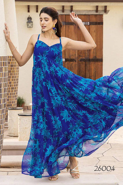 Royal Blue Elegant Floral One Piece Dress