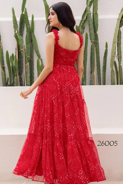 Red Trendy Bandhani One Piece Maxi Dress
