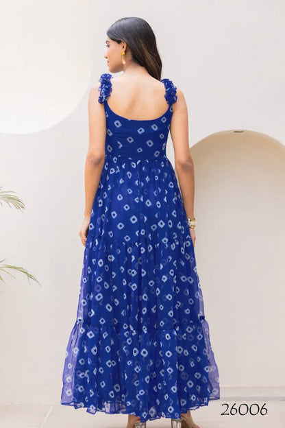 Blue Printed Bandhani One Piece Dress