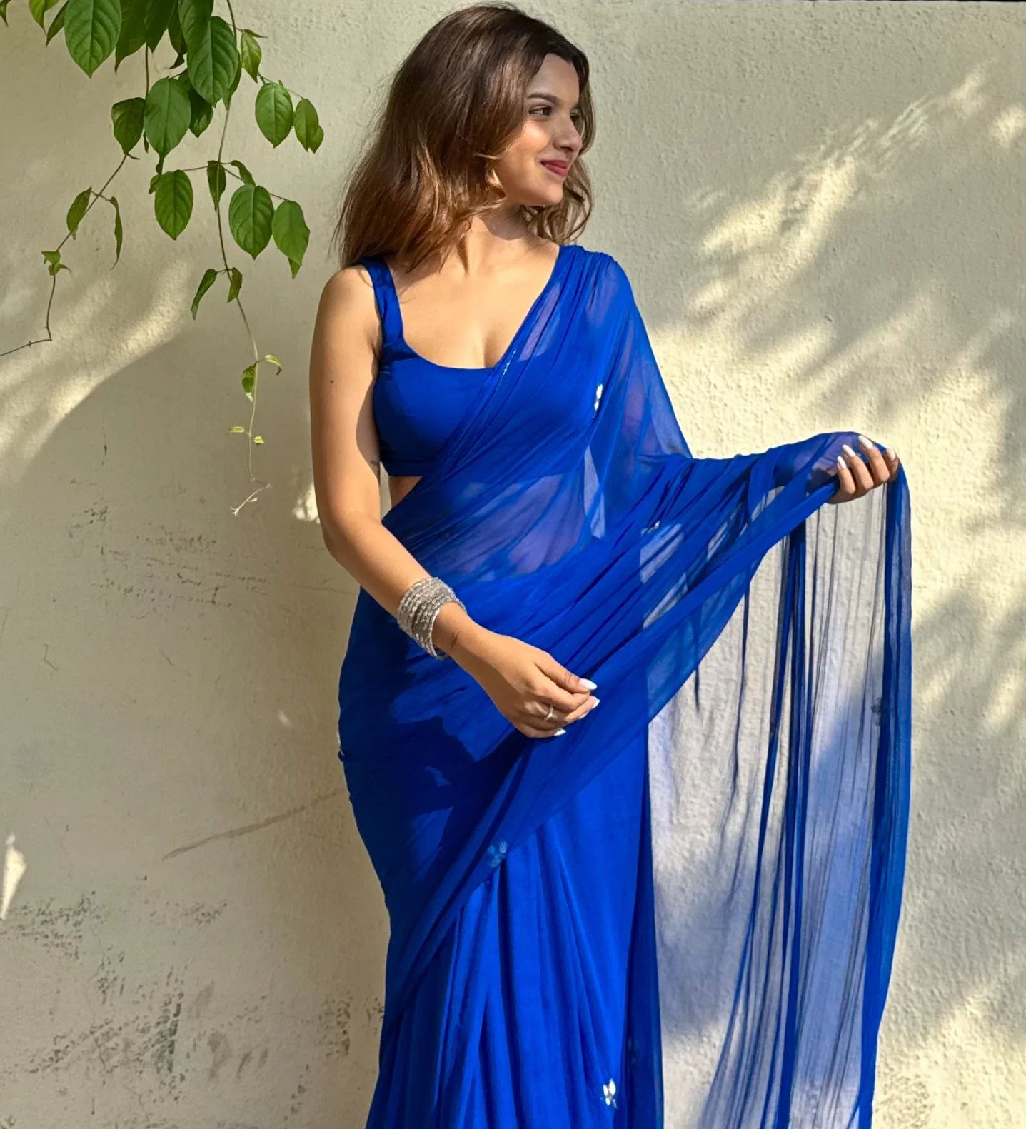 Blue Soft Georgette Handwork Cut Saree