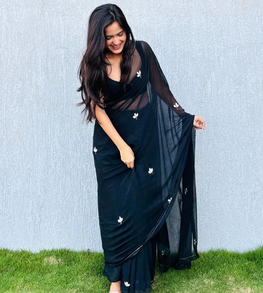 Black Beautiful Handwork Designe Saree