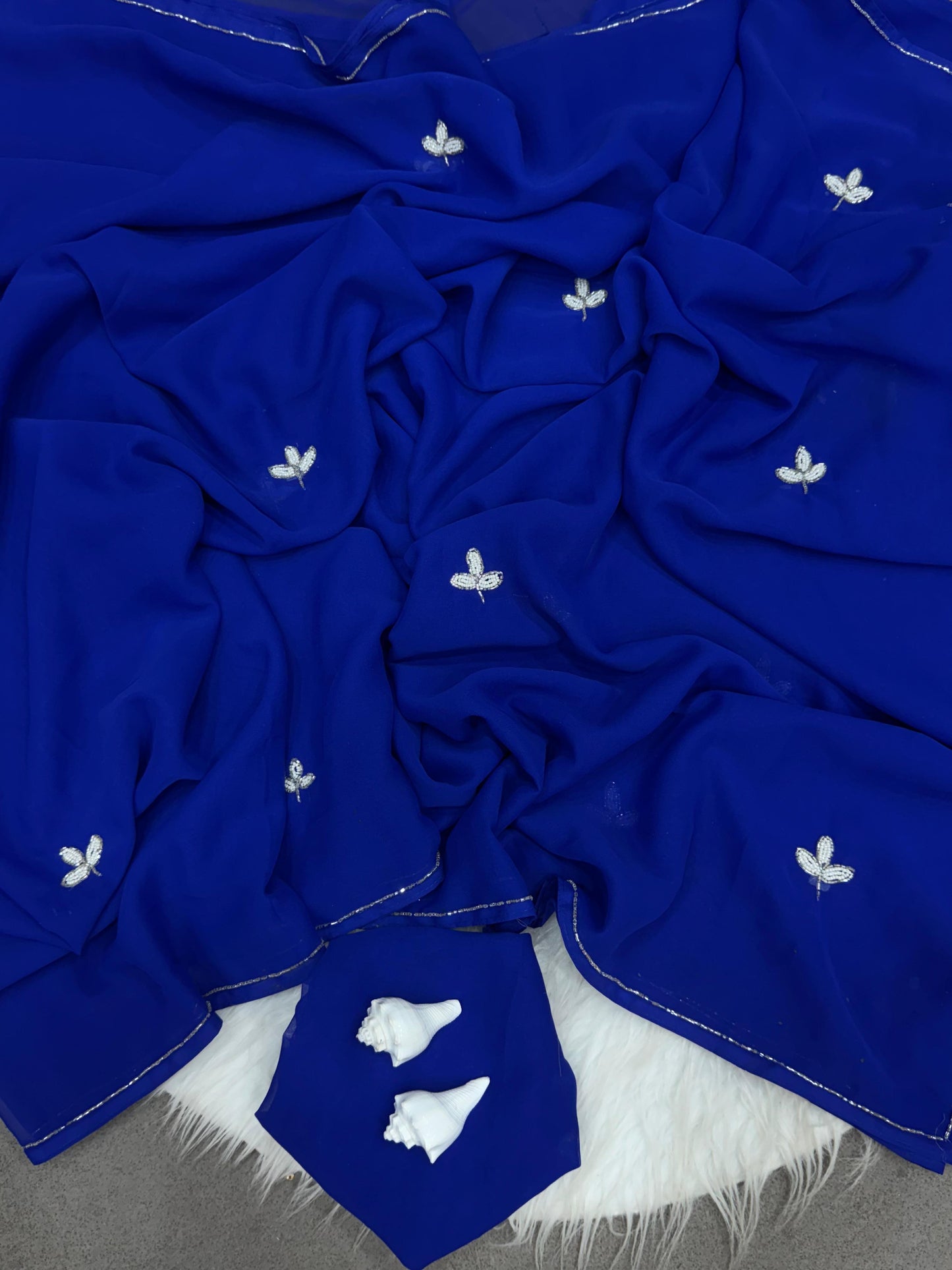 Blue Soft Georgette Handwork Cut Saree