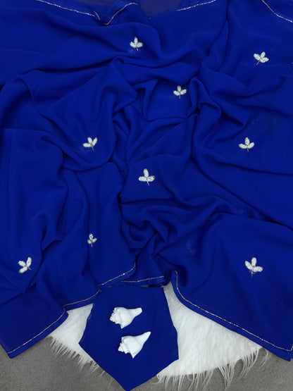 Blue Soft Georgette Handwork Cut Saree