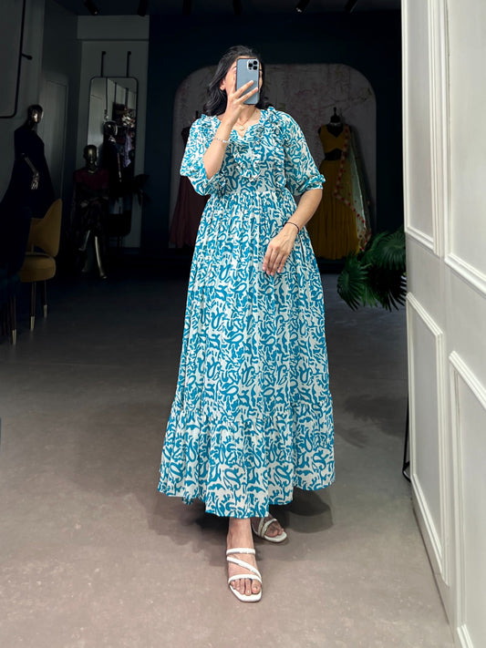 Blue Elegant Printed Designe Frock