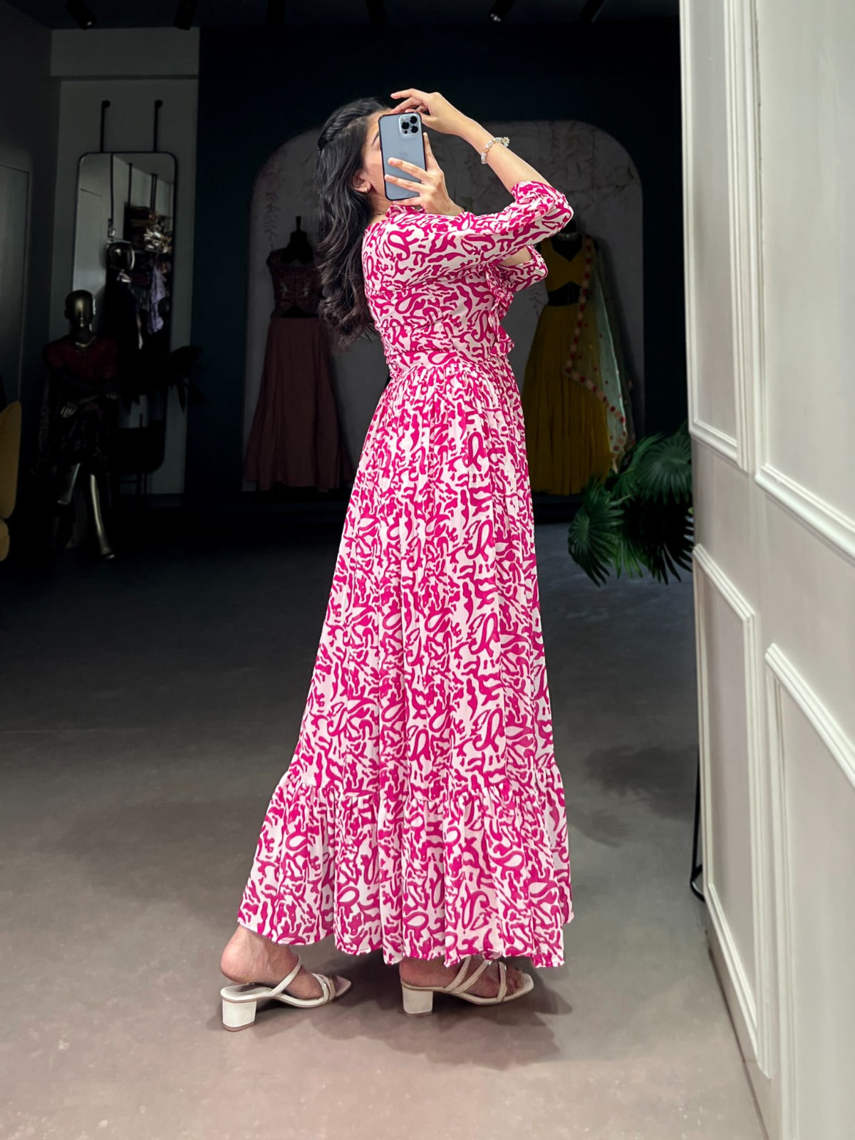 Pink Georgette Printed Frock