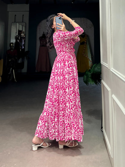 Pink Georgette Printed Frock