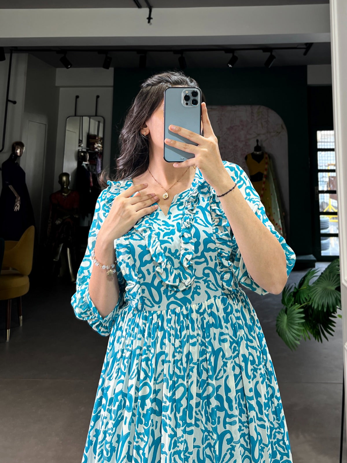 Blue Elegant Printed Designe Frock