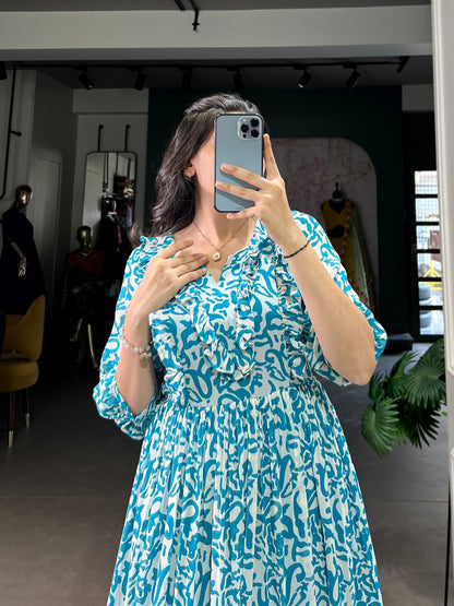 Blue Elegant Printed Designe Frock