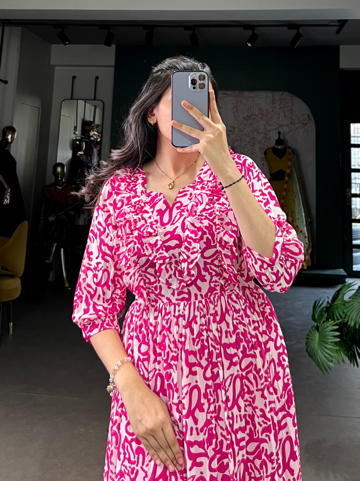 Pink Georgette Printed Frock