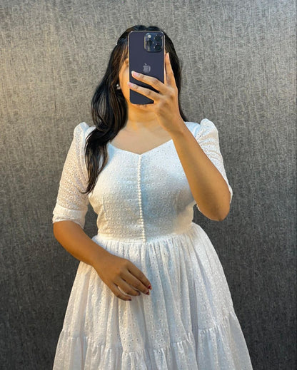 White Hokoba Pure Cotton Midi Dress