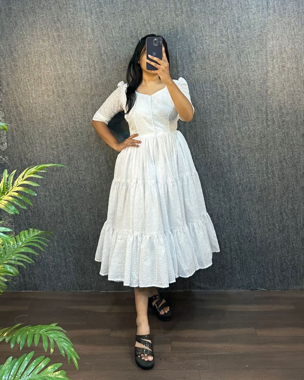 White Hokoba Pure Cotton Midi Dress