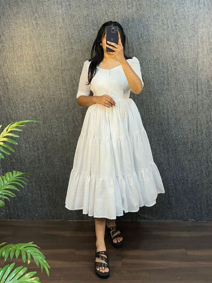 White Hokoba Pure Cotton Midi Dress