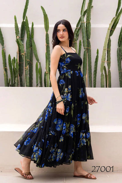 Black Heavy Digital Printed One Piece Dress