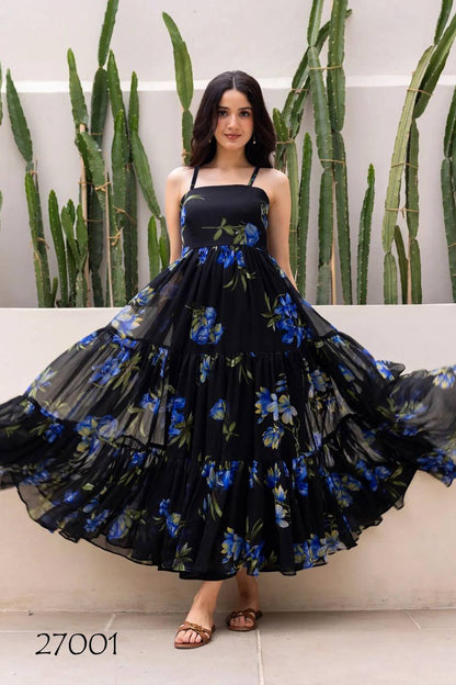 Black Heavy Digital Printed One Piece Dress