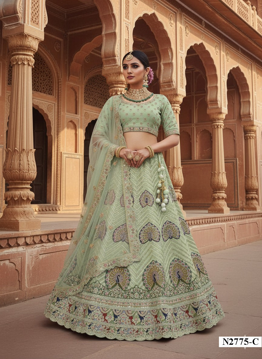 Mint Green Heavy Embroidered Bridal Lehenga