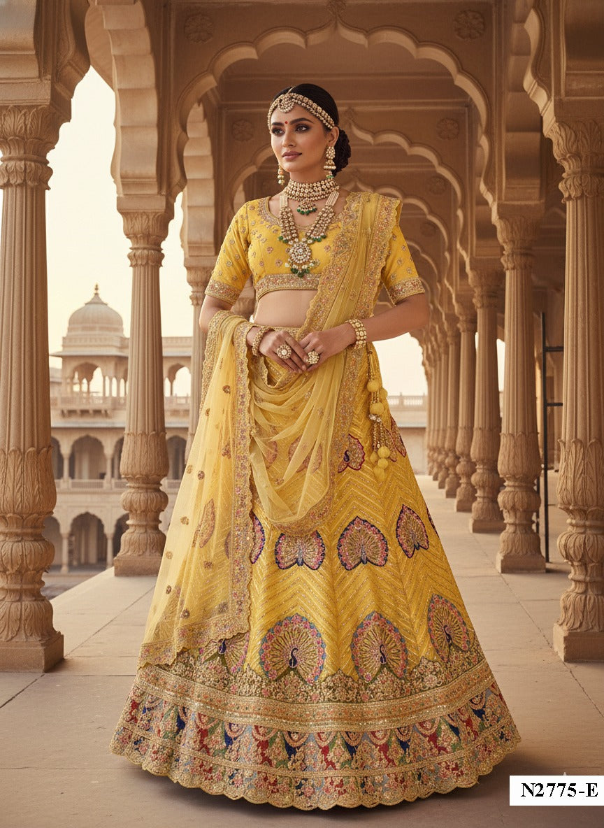 Vibrant Yellow Net Bridal Lehenga with Heavy Work Blouse & Dupatta