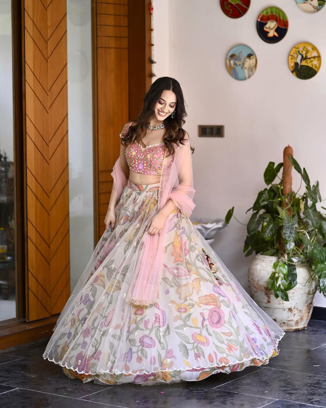 Off White Net Luxury Chinon Silk Designer Lehenga