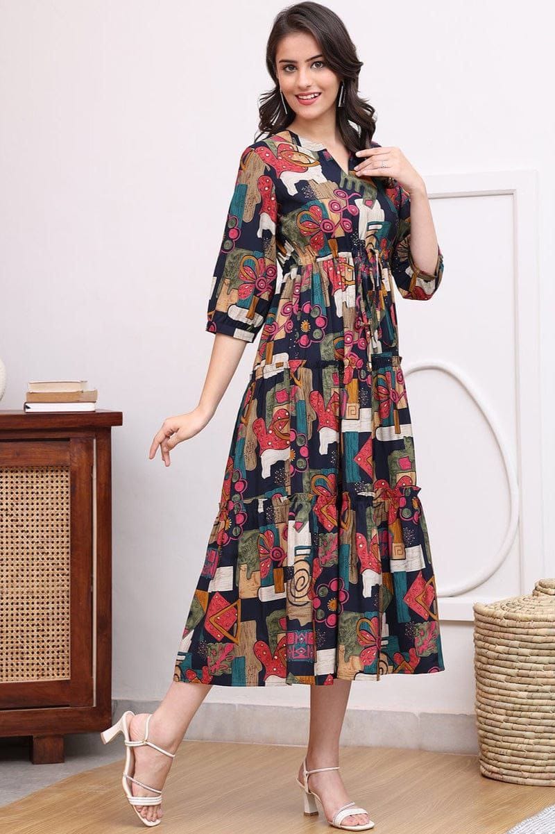 Multi Colour Elegant Floral Printed Design Frock