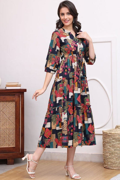 Multi Colour Elegant Floral Printed Design Frock