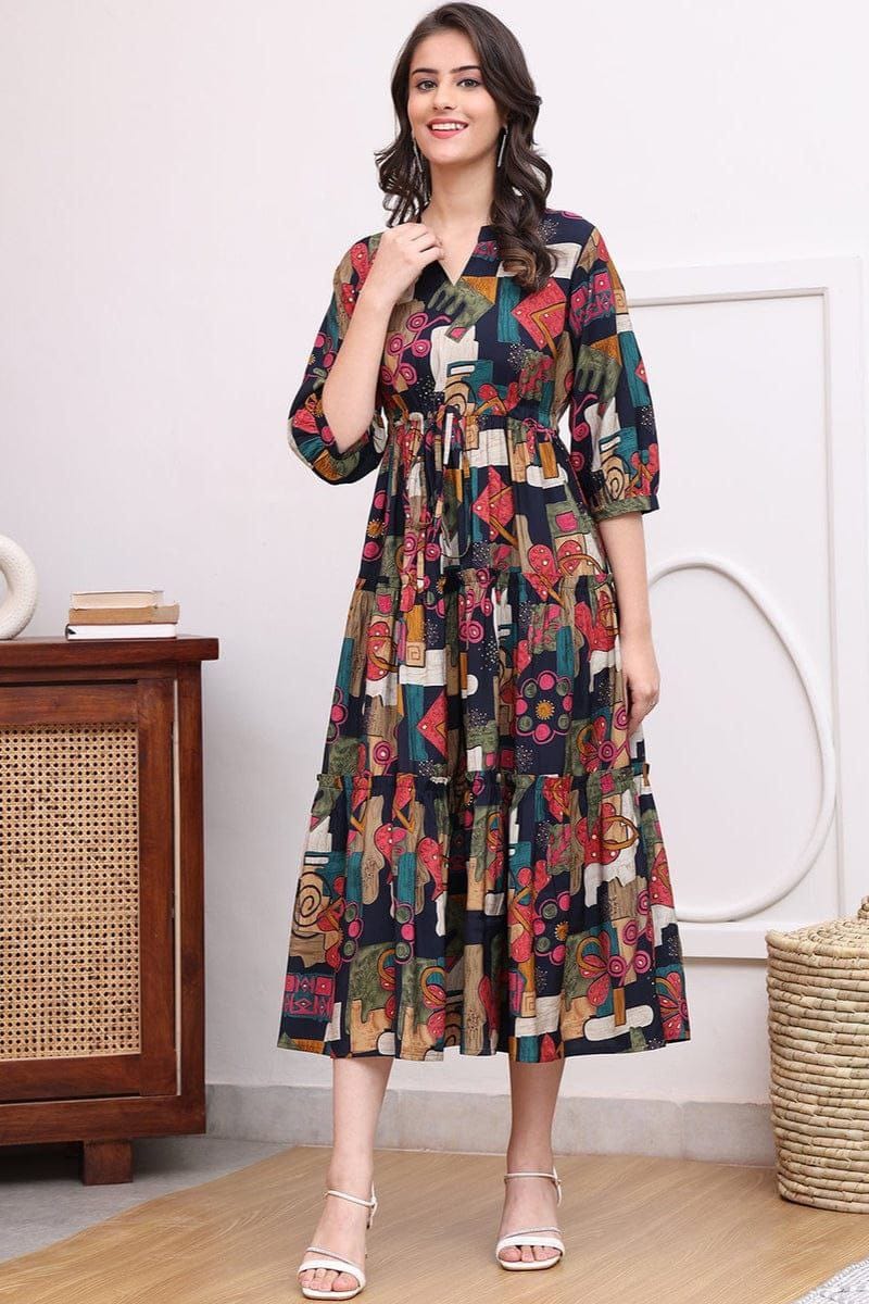Multi Colour Elegant Floral Printed Design Frock