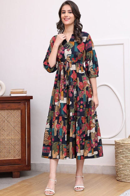Multi Colour Elegant Floral Printed Design Frock