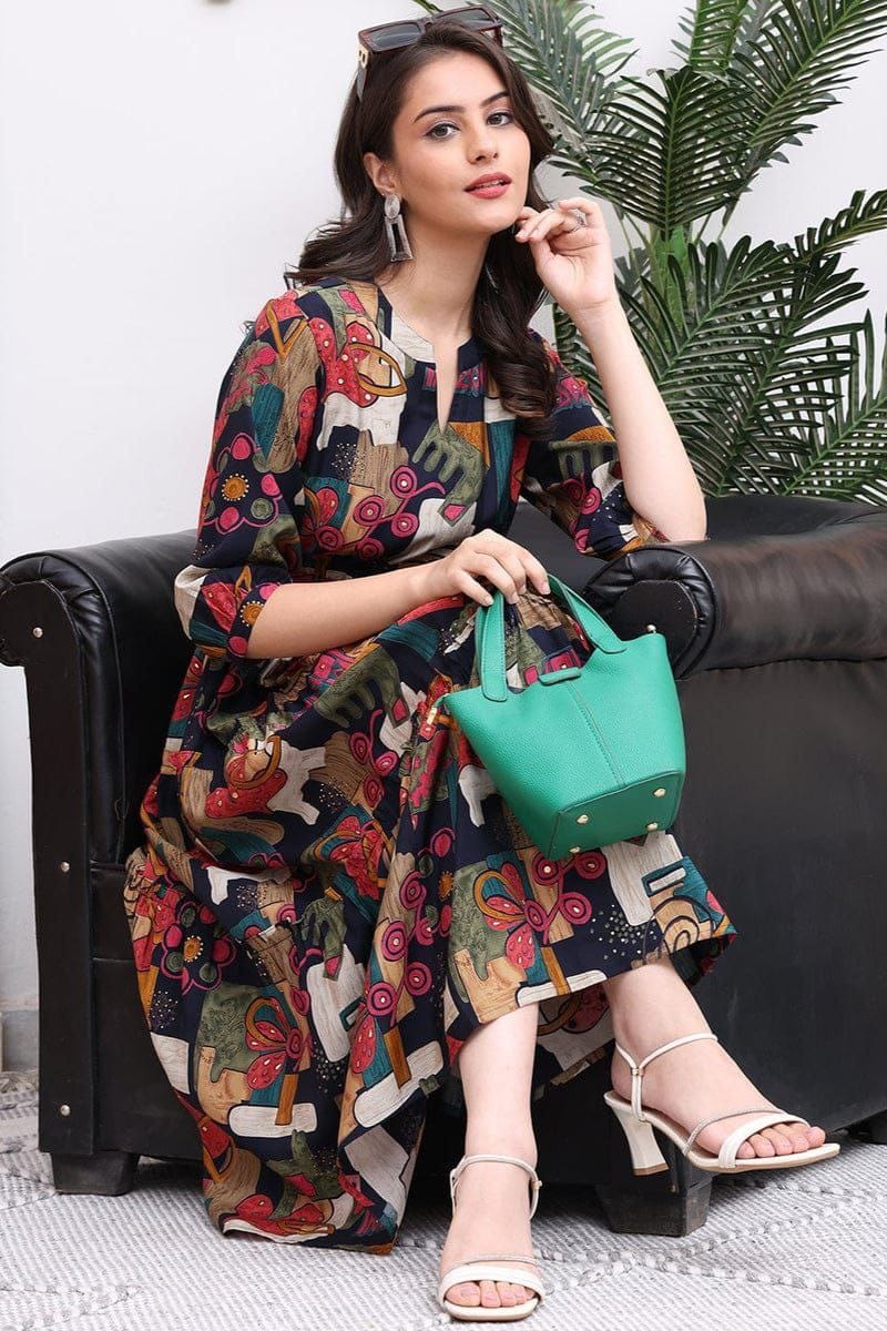 Multi Colour Elegant Floral Printed Design Frock