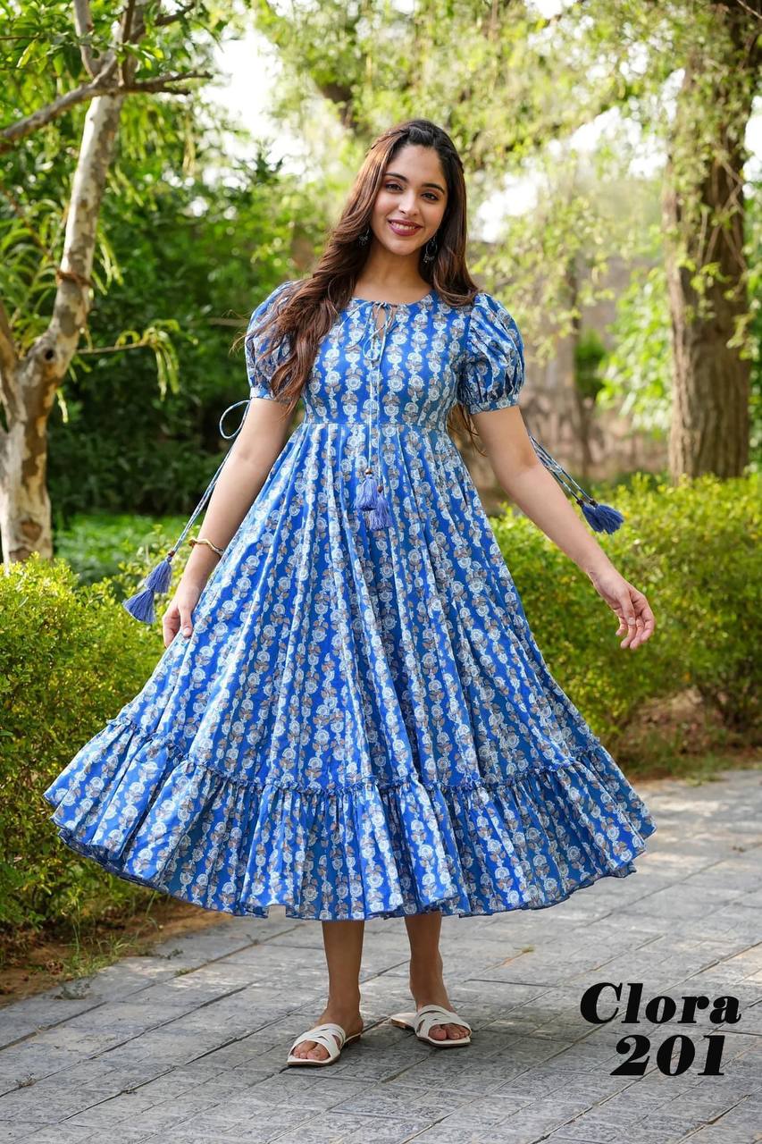 Blue Stunning Beautiful Printed Dress