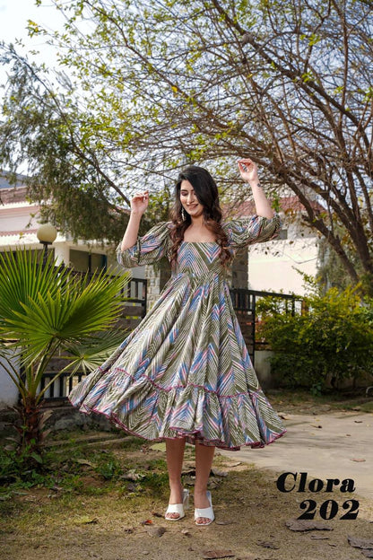 Multicolor Heavy Rayon Stitched Dress