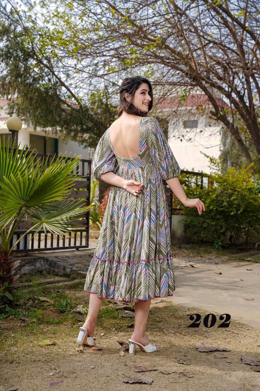 Multicolor Heavy Rayon Stitched Dress