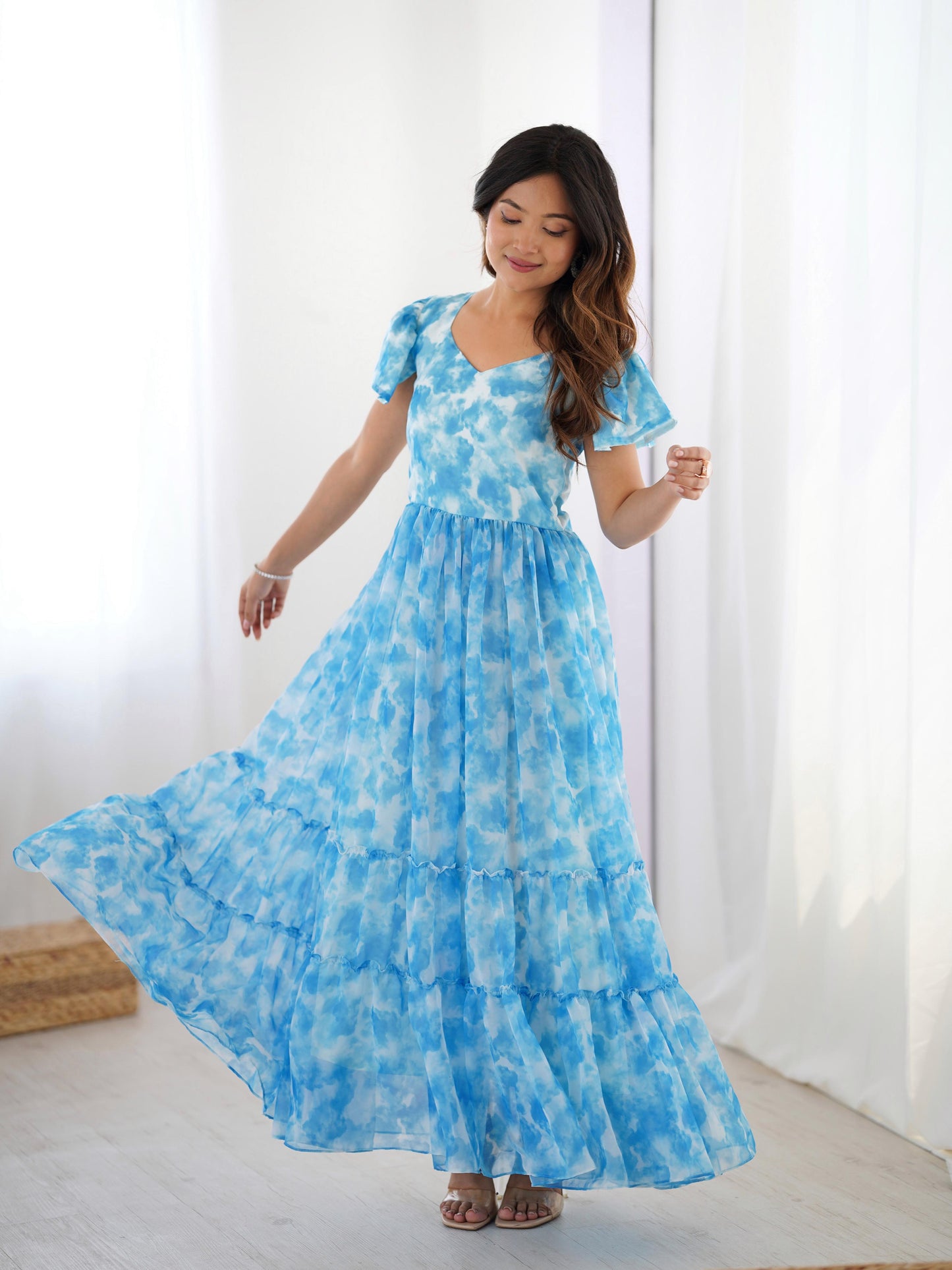 Sky Blue Georgette Digital Printed Wester Kurti