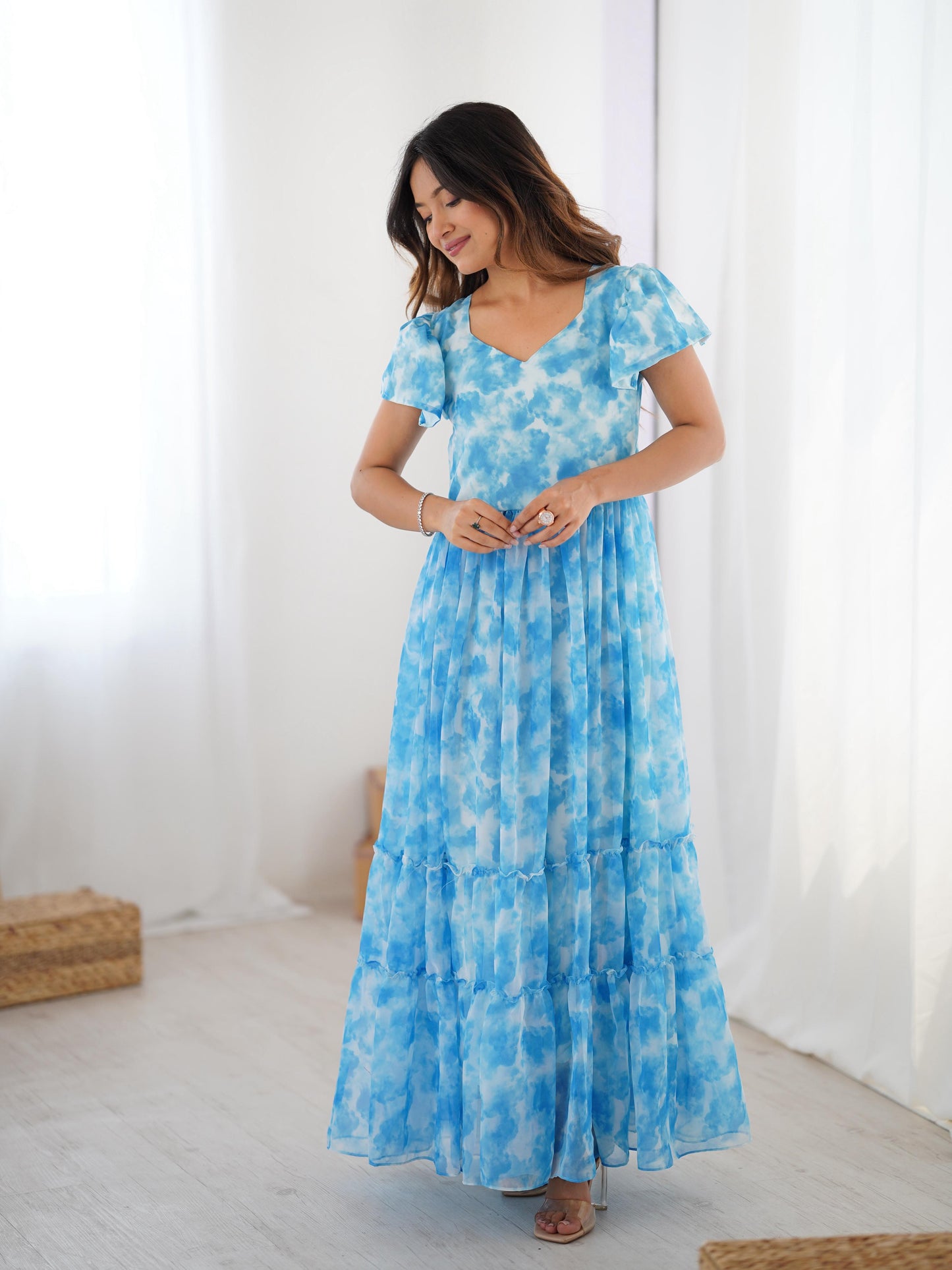 Sky Blue Georgette Digital Printed Wester Kurti