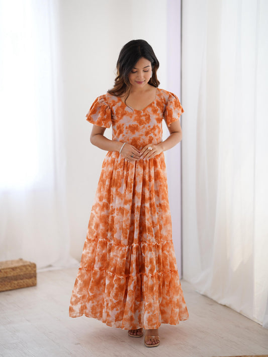 Orange Ethereal Clouds Flairy Western Kurtis